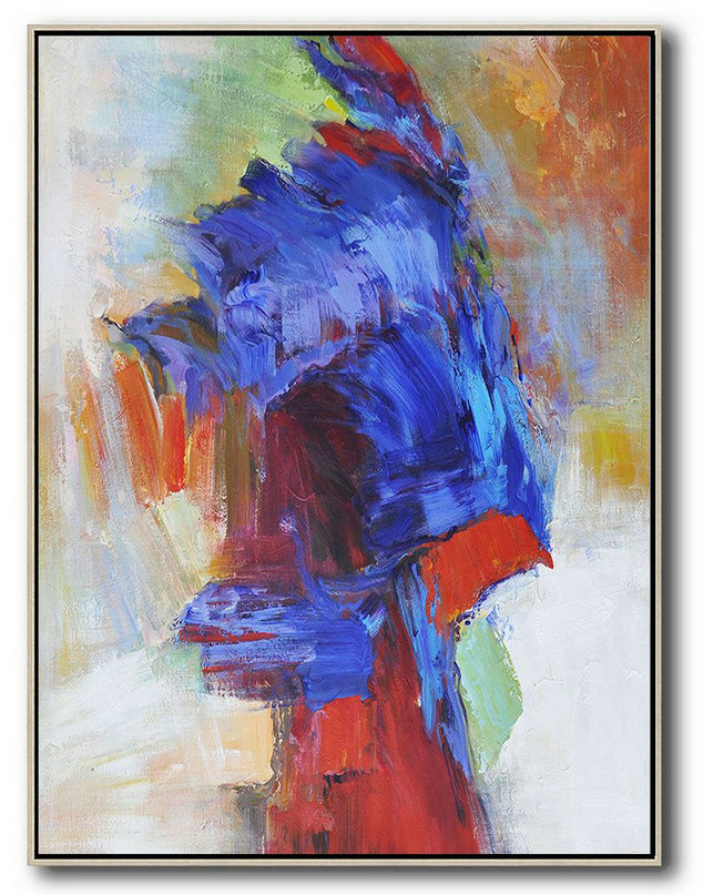 Extra Large Painting,Vertical Palette Knife Contemporary Art,Colorful Wall Art,Blue,Red,White,Orange,Brown.Etc